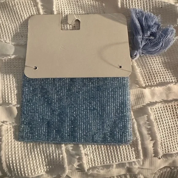 NWT Sol & Mer Beaded Strawberry Coin Purse in Light Blue and Red - Picture 2 of 2